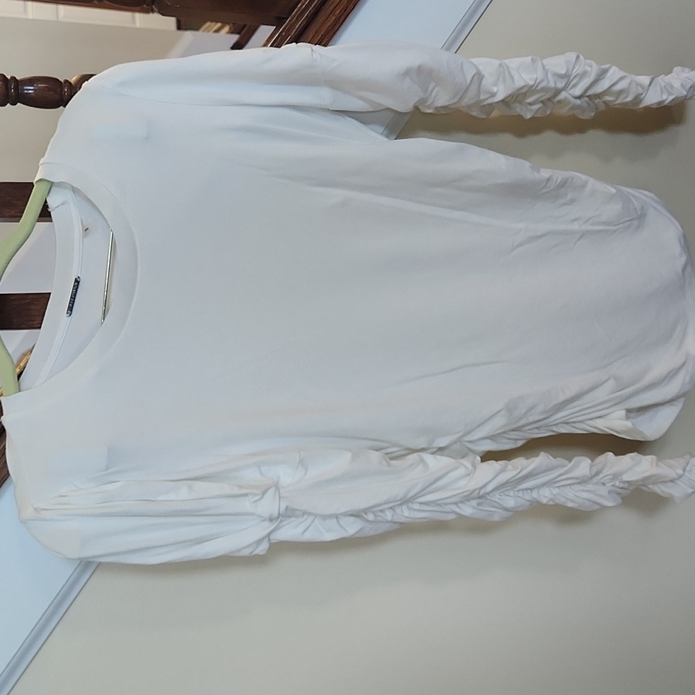 Elie Tahari White Ruched Long Sleeve Top Small Like New